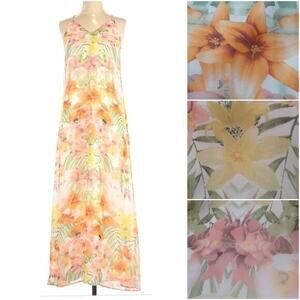 BANANA REPUBLIC Long Dress Maxi Length Size 0 Floral Colorful‎ Tropical Hawaiian